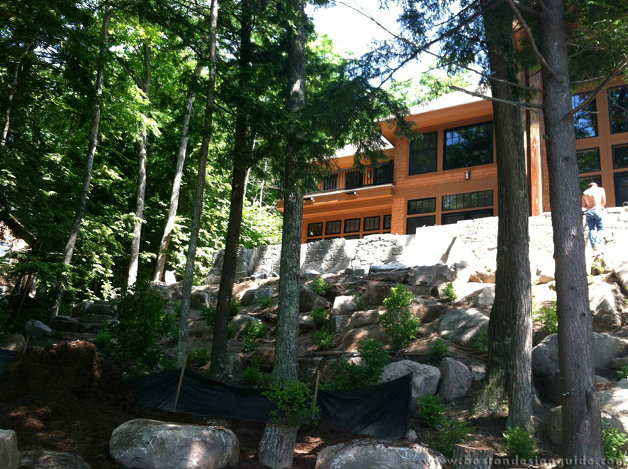 Completed back exterior with new stone wall