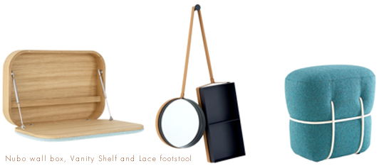 Nubo wall box, Vanity Shelf and Lace footstool