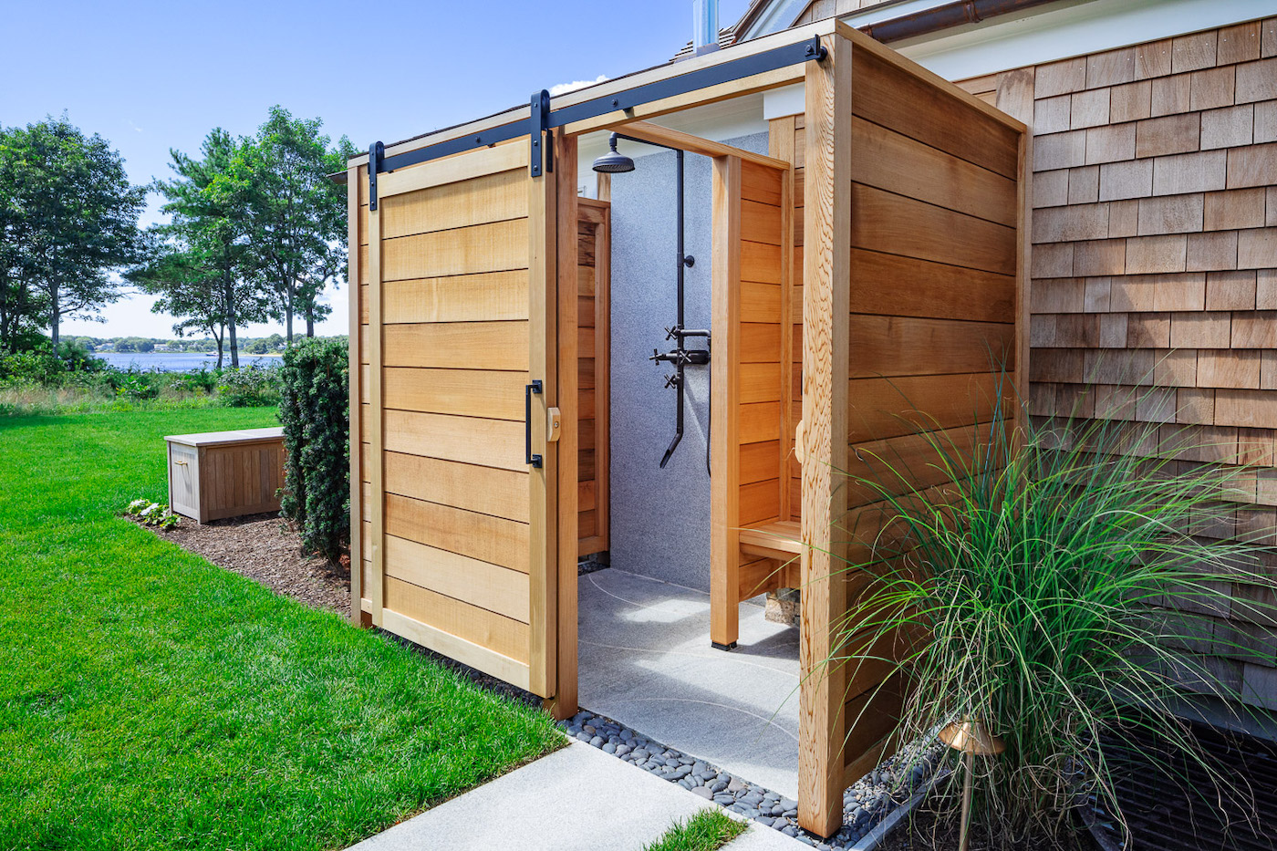 Mulcahy Design Group, Outdoor Shower, Landscape Design, Cape Cod, Outdoor Living Area